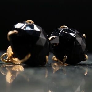 Victorian/Edwardian Mourning earrings 14k Solid Yellow Gold Screwback